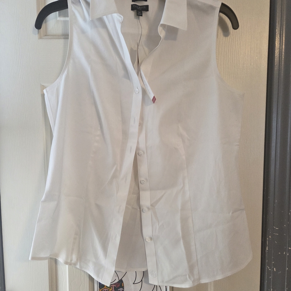 Talbots White Sleeveless Button-Down Shirt